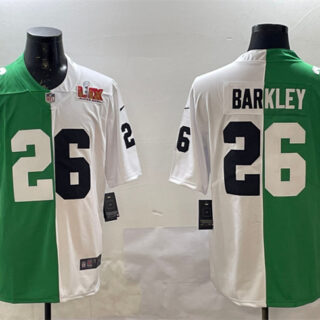 Men's Philadelphia Eagles #26 Saquon Barkley Green White Split 2025 Super Bowl LIX Patch Vapor Untouchable Limited Stitched Football Jersey