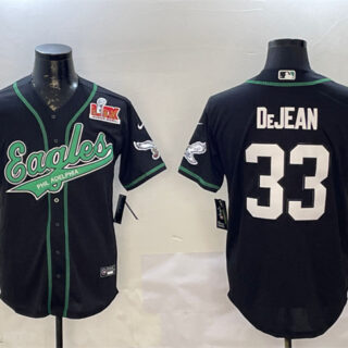 Men's Philadelphia Eagles #33 Cooper DeJean Black 2025 Super Bowl LIX Patch Cool Base Stitched Baseball Jersey