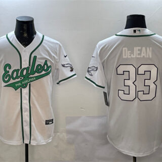 Men's Philadelphia Eagles #33 Cooper DeJean White Cool Base Stitched Baseball Jersey