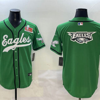 Men's Philadelphia Eagles Team Big Logo Green 2025 Super Bowl LIX Patch Stitched Baseball Jersey