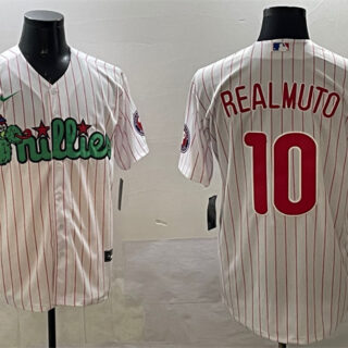 Men's Philadelphia Phillies #10 J.T. Realmuto White Phanatic Cool Base Stitched Jersey