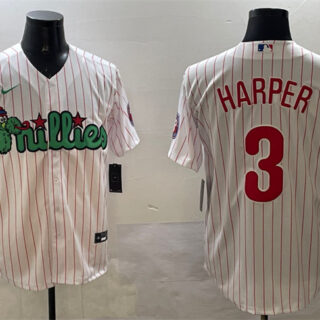 Men's Philadelphia Phillies #3 Bryce Harper White Phanatic Cool Base Stitched Jersey