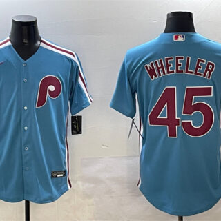 Men's Philadelphia Phillies #45 Zack Wheeler Blue Cool Base Stitched Jersey