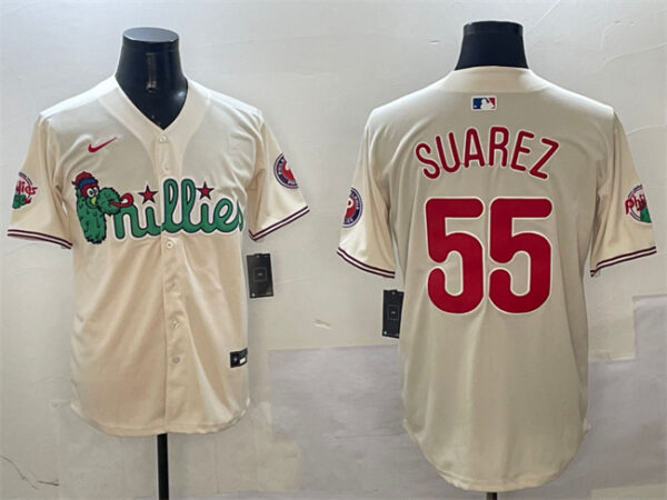 Men's Philadelphia Phillies #55 Ranger Suarez Cream Phanatic Limited Stitched Jersey