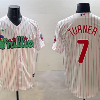 Men's Philadelphia Phillies #7 Trea Turner White Phanatic Cool Base Stitched Jersey