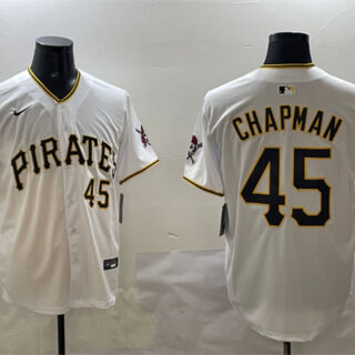 Men's Pittsburgh Pirates #45 Aroldis Chapman White Home Limited Stitched Baseball Jersey