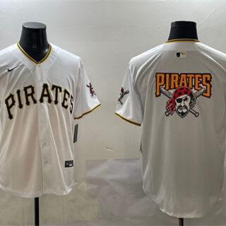 Men's Pittsburgh Pirates Team Big Logo White Home Limited Stitched Baseball Jersey