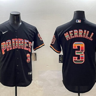Men's San Diego Padres #3 Jackson Merrill Black Mexico Cool Base Stitched Baseball Jersey