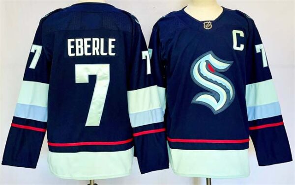Men's Seattle Kraken #7 Jordan Eberle Navy 2024-25 Home Stitched Hockey Jersey