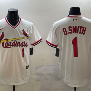 Men's St. Louis Cardinals #1 Ozzie Smith White With Patch Stitched Baseball Jerseys
