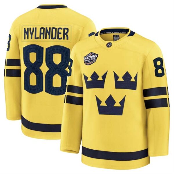 Men's Sweden #88 William Nylander Yellow 2025 4 Nations Face-Off Premium Jersey
