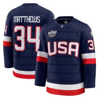 Men's USA #34 Auston Matthews Navy 2025 4 Nations Face-Off Stitched Jersey