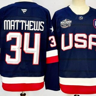 Men's USA #34 Auston Matthews Navy 2025 With C Patch 4 Nations Face-Off Stitched Jersey