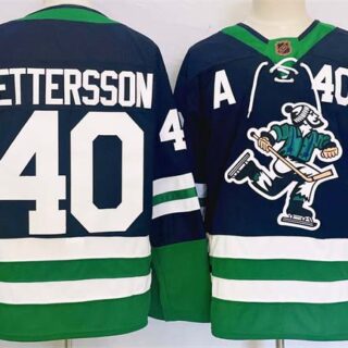 Men's Vancouver Canucks #40 Elias Pettersson Navy 2024 Reverse Retro Stitched Jersey