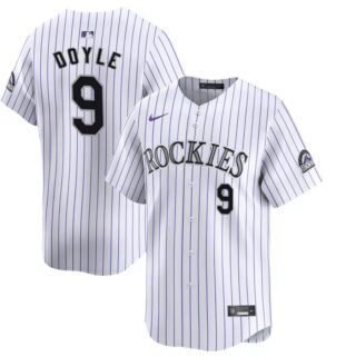 Men's Colorado Rockies #9 Brenton Doyle White Home Limited Stitched Baseball Jersey