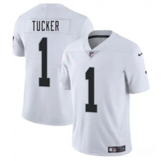 Men's Las Vegas Raiders #1 Tre Tucker White 2025 Vapor Football Stitched Jersey