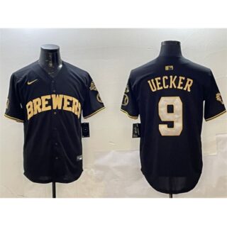 Men's Milwaukee Brewers #9 Bob Uecker Black Gold With Home Limited Stitched Baseball Jersey