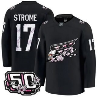 Men's Washington Capitals #17 Dylan Strome 50th Anniversary Cherry Blossom Premium Black Jersey - All Stitched
