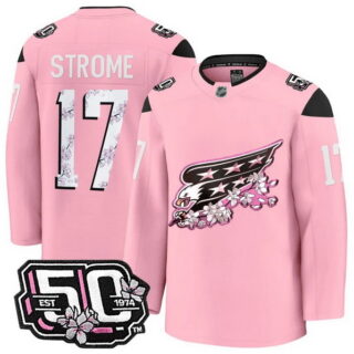 Men's Washington Capitals #17 Dylan Strome 50th Anniversary Cherry Blossom Premium Pink Jersey - All Stitched