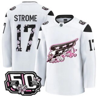 Men's Washington Capitals #17 Dylan Strome 50th Anniversary Cherry Blossom Premium White Jersey - All Stitched