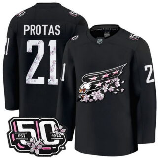 Men's Washington Capitals #21 Aliaksei Protas 50th Anniversary Cherry Blossom Premium Black Jersey - All Stitched