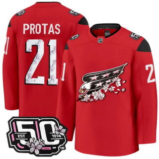 Men's Washington Capitals #21 Aliaksei Protas 50th Anniversary Cherry Blossom Premium Red Jersey - All Stitched
