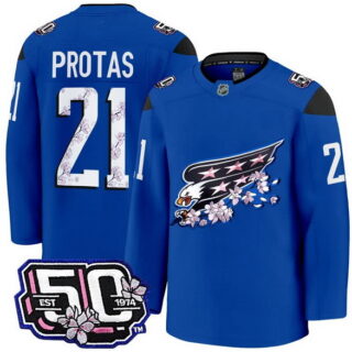 Men's Washington Capitals #21 Aliaksei Protas 50th Anniversary Cherry Blossom Premium Royal Jersey - All Stitched