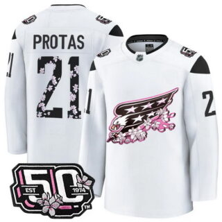 Men's Washington Capitals #21 Aliaksei Protas 50th Anniversary Cherry Blossom Premium White Jersey - All Stitched