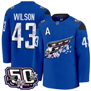 Men's Washington Capitals #43 Tom Wilson 50th Anniversary Cherry Blossom Premium Royal Jersey - All Stitched
