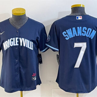 Women's Chicago Cubs #7 Dansby Swanson Navy City Connect Stitched Jersey