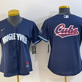 Women's Chicago Cubs Team Big Logo Navy City Connect Stitched Jersey