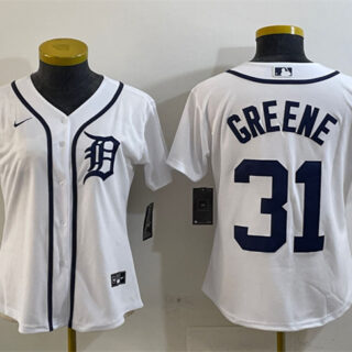 Women's Detroit Tigers #31 Riley Greene White Cool Base Stitched Baseball Jersey(Run Small)
