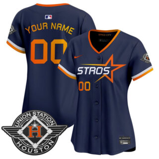 Women's Houston Astros Active Player Custom Navy 2025 City Connect Limited Stitched Baseball Jersey(Run Small)