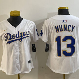 Women's Los Angeles Dodgers #13 Max Muncy White Gold Limited Stitched Baseball Jersey(Run Small)