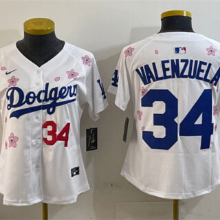 Women's Los Angeles Dodgers #34 Fernando Valenzuela White 2025 Tokyo Series Limited Stitched Baseball Jersey(Run Small)
