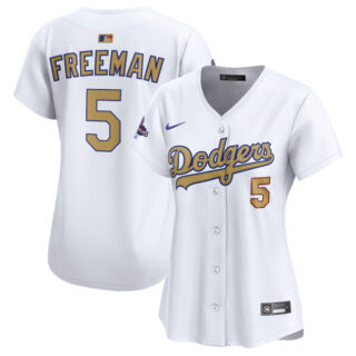 Women's Los Angeles Dodgers #5 Freddie Freeman White 2025 Gold Collection Limited Stitched Baseball Jersey(Run Small)