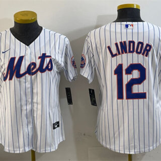 Women's New York Mets #12 Francisco Lindor White 2025 Spring Training Cool Base Stitched Baseball Jersey(Run Small)