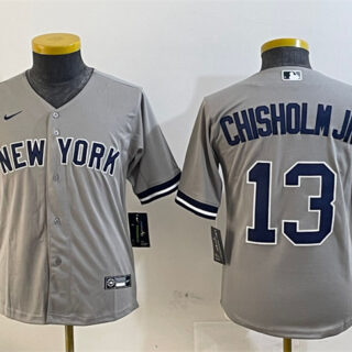 Youth New York Yankees #13 Jazz Chisholm Jr. Grey Cool Base Stitched Baseball Jersey