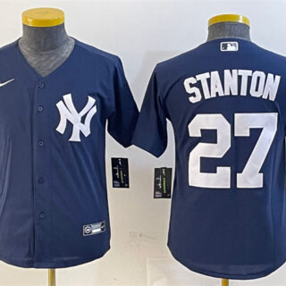Youth New York Yankees #27 Giancarlo Stanton Navy Cool Base Stitched Baseball Jersey