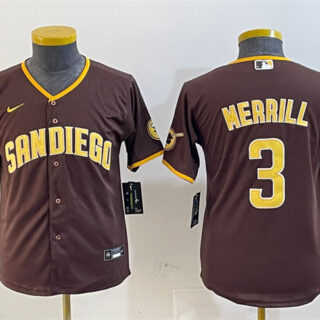 Youth San Diego Padres #3 Jackson Merrill Brown Stitched Baseball Jersey