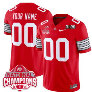 Custom Name Gender Ohio State Buckeyes 'Heritage Stripe' 2025 CFP Patch National Champions Jersey Red