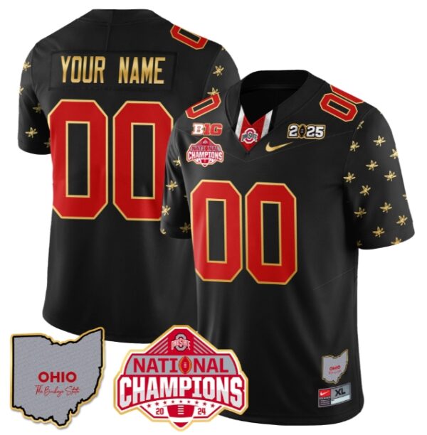 Custom Ohio State Buckeyes 2024 National Champions Limited Gold Jersey N1 Black Limited