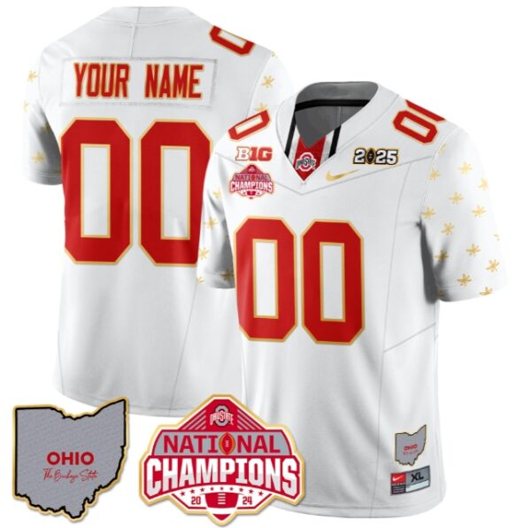Custom Ohio State Buckeyes 2024 National Champions Limited Gold Jersey N1 White Limited