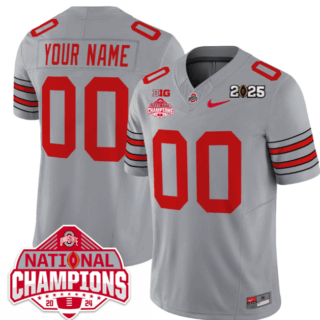 Custom Ohio State Buckeyes 'Heritage Stripe' 2025 CFP Patch National Champions Jersey Gray