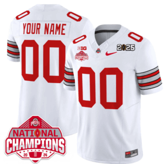 Custom Ohio State Buckeyes 'Heritage Stripe' 2025 CFP Patch National Champions Jersey White