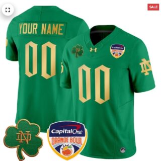 Custom Notre Dame Fighting Irish 2024 Orange Bowl Patch Vapor Limited Custom Jersey V2 Green