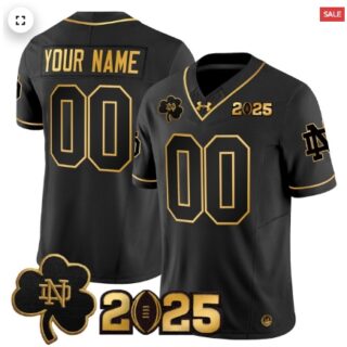 Custom Notre Dame Fighting Irish 2025 CFP Final Patch Gold Vapor Limited Custom Jersey Black Gold