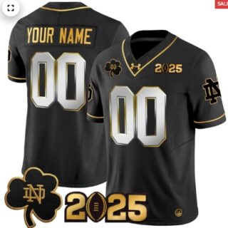 Custom Notre Dame Fighting Irish 2025 CFP Final Patch Gold Vapor Limited Custom Jersey Black Limited