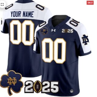 Custom Notre Dame Fighting Irish 2025 CFP Final Patch Vapor Limited Custom Jersey Navy Alternate