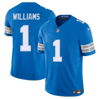 Men's Detroit Lions #1 Jameson Williams Blue 2025 F.U.S.E. Vapor Limited Stitched Jersey